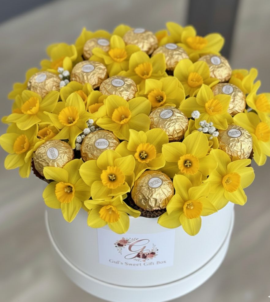 Limitierte Pralinenbox mit Narzissen