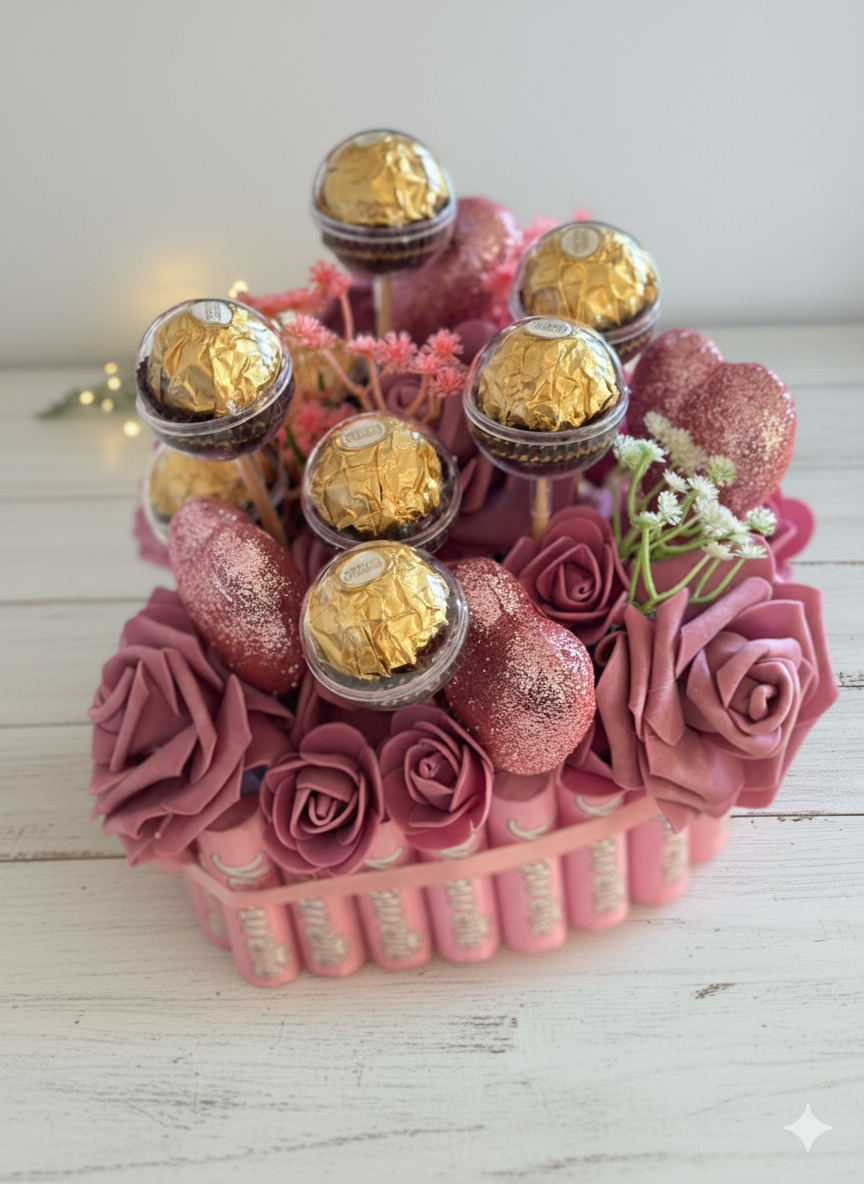 Mini Herz-Torte mit lila Rosen & Pralinen