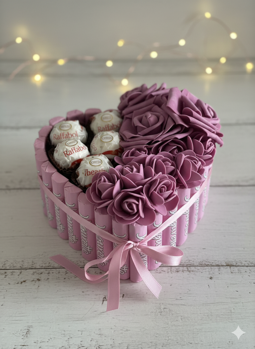 Herz-Torte mit Pralinen-Fach in Lila